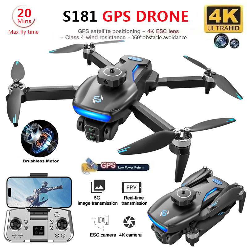 Fpv Brushless Rc Drone 4K - S181 GPS 드론 완구, 4K 전문